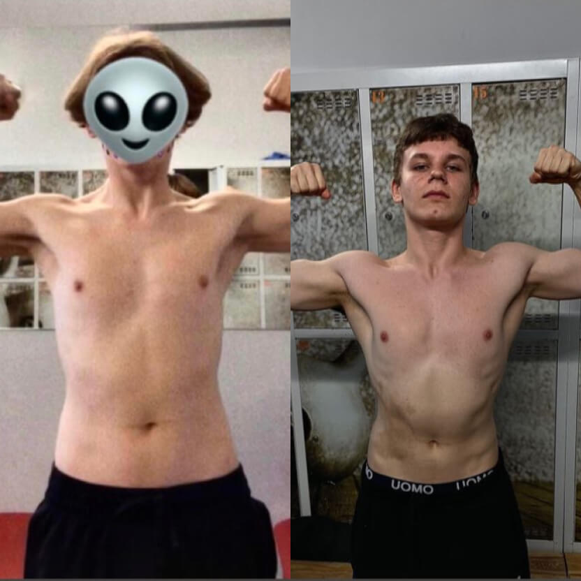 Przemiana Daniela, który zyskał 7 kilogramów i nabrał masy mięśniowej.